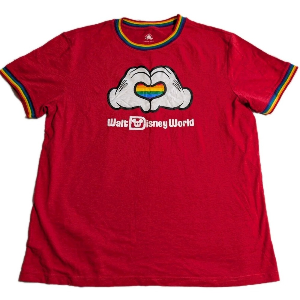 Walt Disney World Pride Mickey Rainbow Ringer T-Shirt Adult Large Red